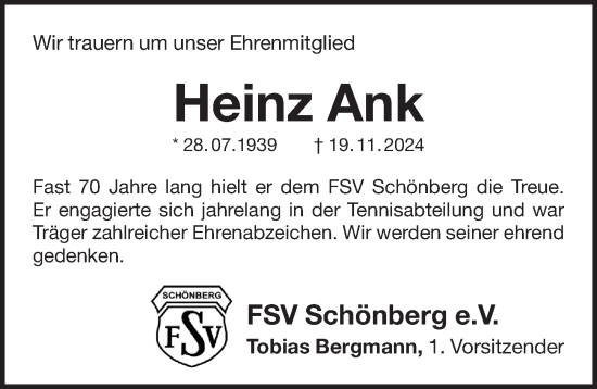 Traueranzeige von Heinz Ank von Pegnitz-Zeitung