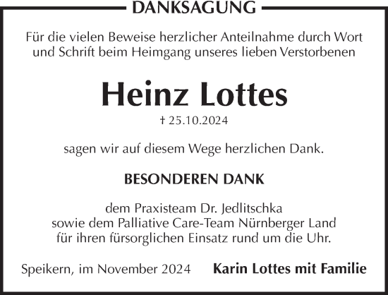 Traueranzeige von Heinz Lottes von Pegnitz-Zeitung