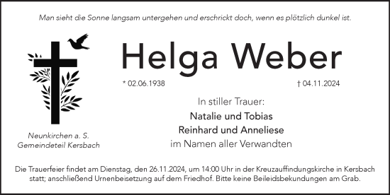 Traueranzeige von Helga Weber von Pegnitz-Zeitung