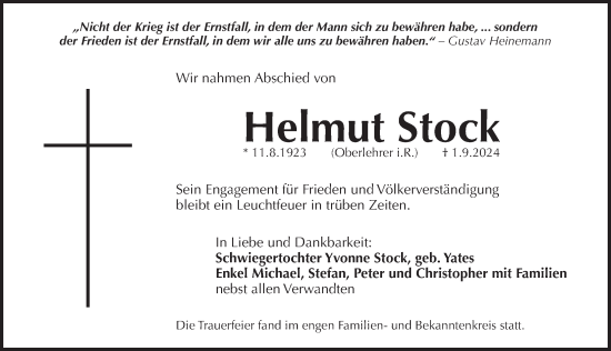 Traueranzeige von Helmut Stock von Pegnitz-Zeitung