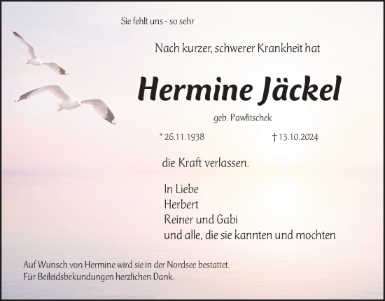 Traueranzeige von Hermine Jäckel von Der Bote