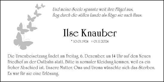 Traueranzeige von Ilse Knauber von Hersbrucker Zeitung Lokal