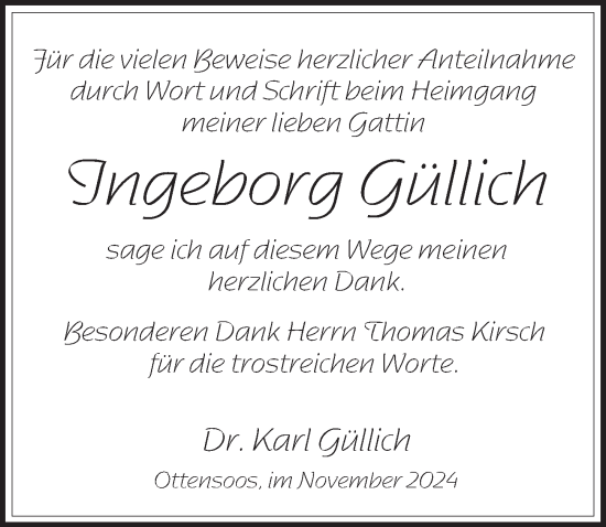 Traueranzeige von Ingeborg Güllich von Pegnitz-Zeitung