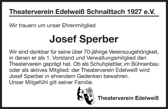 Traueranzeige von Josef Sperber von Pegnitz-Zeitung