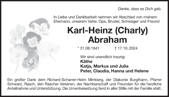 Traueranzeige von Karl-Heinz Abraham von Der Bote