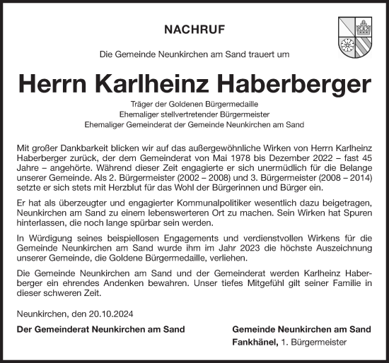 Traueranzeige von Karlheinz Haberberger von Pegnitz-Zeitung