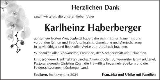 Traueranzeige von Karlheinz Haberberger von Pegnitz-Zeitung