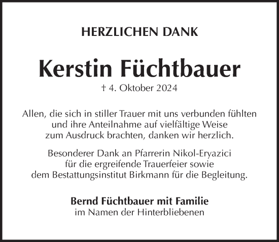 Traueranzeige von Kerstin Füchtbauer von Pegnitz-Zeitung