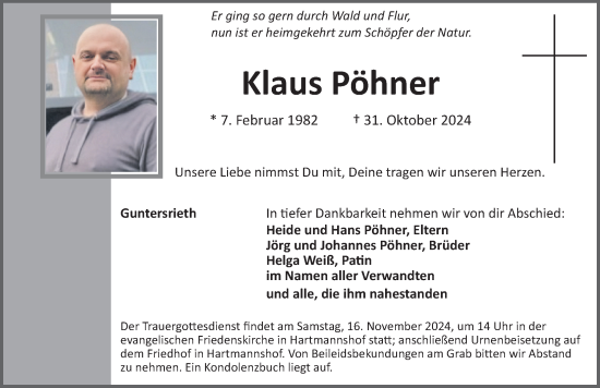 Traueranzeige von Klaus Pöhner von Hersbrucker Zeitung Lokal