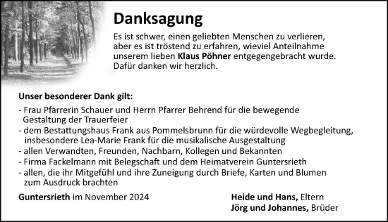 Traueranzeige von Klaus Pöhner von Hersbrucker Zeitung Lokal