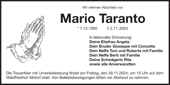 Traueranzeige von Mario Taranto von Der Bote