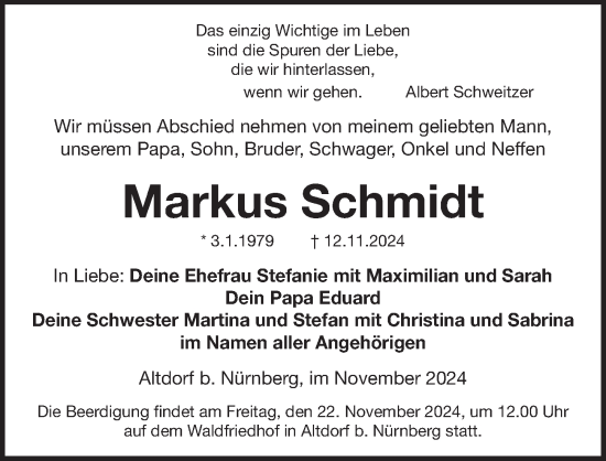 Traueranzeige von Markus Schmidt von Der Bote