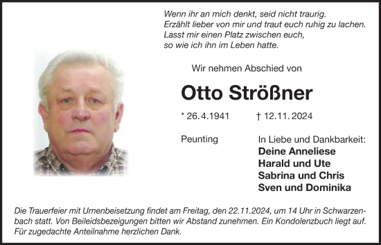 Traueranzeige von Otto Strößner von Der Bote