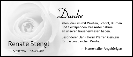 Traueranzeige von Renate Stengl von Hersbrucker Zeitung Lokal