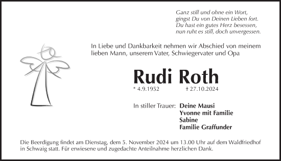 Traueranzeige von Rudi Roth von Pegnitz-Zeitung