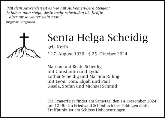 Traueranzeige von Senta Helga Scheidig von Hersbrucker Zeitung Lokal