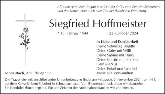Traueranzeige von Siegfried Hoffmeister von Pegnitz-Zeitung