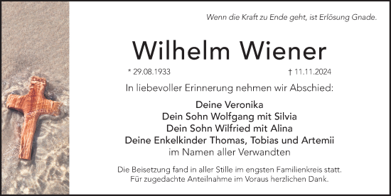 Traueranzeige von Wilhelm Wiener von Hersbrucker Zeitung Lokal