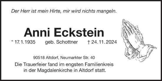 Traueranzeige von Anni Eckstein von Der Bote