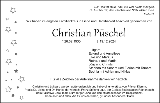 Traueranzeige von Christian Püschel von Pegnitz-Zeitung