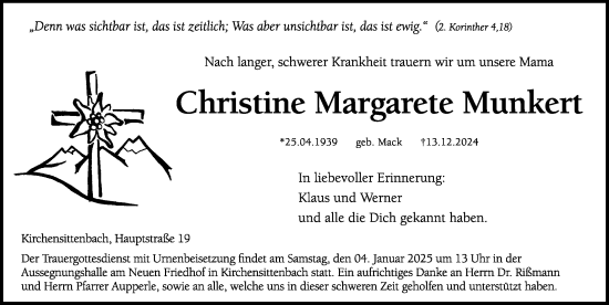 Traueranzeige von Christine Margarete Munkert von Hersbrucker Zeitung Lokal