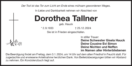 Traueranzeige von Dorothea Tallner von Der Bote