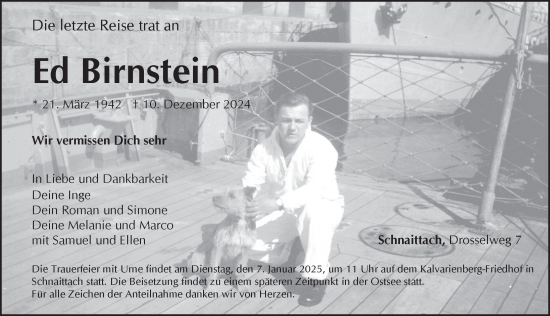 Traueranzeige von Ed Birnstein von Pegnitz-Zeitung