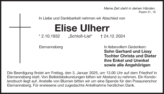 Traueranzeige von Elise Ulherr von Der Bote