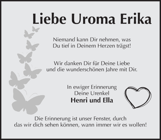 Traueranzeige von Erika  von Pegnitz-Zeitung