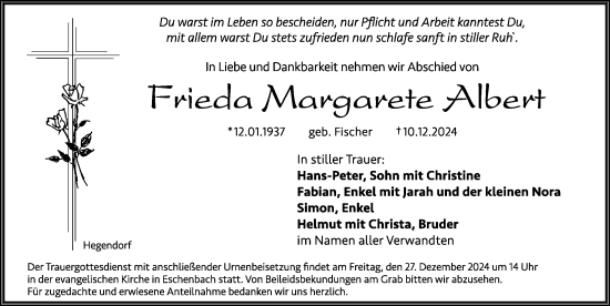 Traueranzeige von Frieda Margarete Albert von Hersbrucker Zeitung Lokal