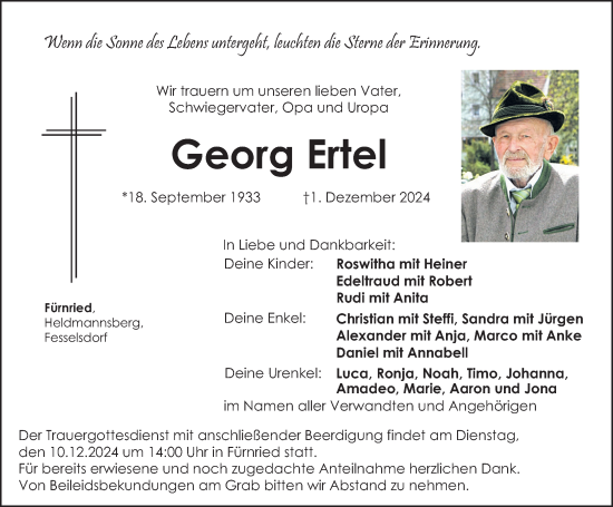 Traueranzeige von Georg Ertel von Hersbrucker Zeitung Lokal