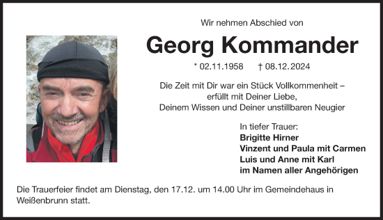 Traueranzeige von Georg Kommander von Der Bote