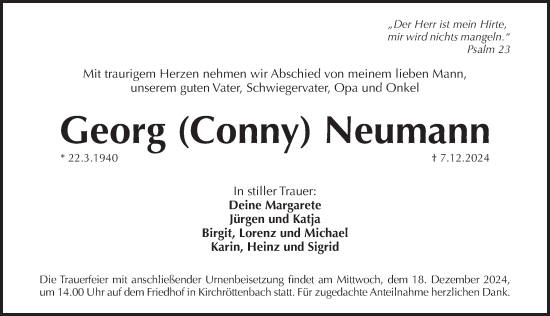 Traueranzeige von Georg  Neumann von Pegnitz-Zeitung