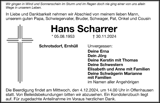 Traueranzeige von Hans Scharrer von Hersbrucker Zeitung Lokal