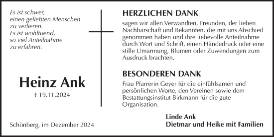 Traueranzeige von Heinz Ank von Pegnitz-Zeitung
