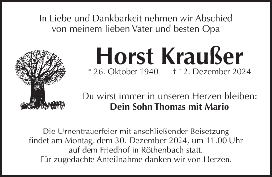 Traueranzeige von Horst Kraußer von Pegnitz-Zeitung