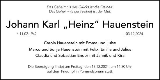 Traueranzeige von Johann Karl Hauenstein von Hersbrucker Zeitung Lokal