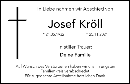 Traueranzeige von Josef Kröll von Hersbrucker Zeitung Lokal
