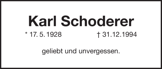 Traueranzeige von Karl Schoderer von Der Bote