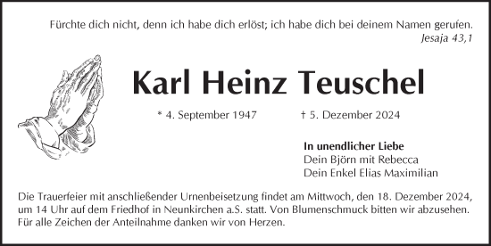 Traueranzeige von Karl Heinz Teuschel von Pegnitz-Zeitung