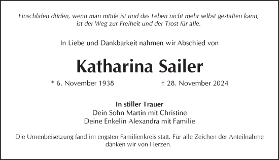 Traueranzeige von Katharina Sailer von Pegnitz-Zeitung