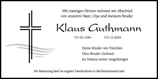 Traueranzeige von Klaus Guthmann von Hersbrucker Zeitung Lokal