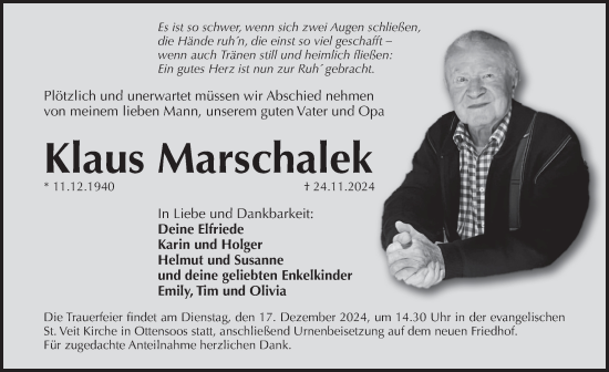 Traueranzeige von Klaus Marschalek von Pegnitz-Zeitung