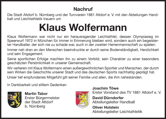 Traueranzeige von Klaus Wolfermann von Der Bote
