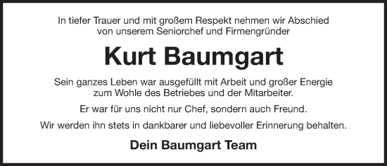 Traueranzeige von Kurt Baumgart von Der Bote
