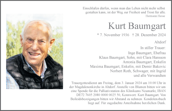 Traueranzeige von Kurt Baumgart von Der Bote