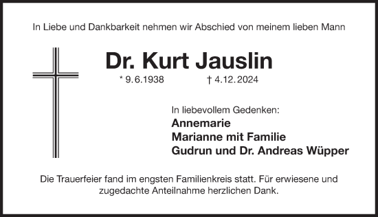 Traueranzeige von Kurt Jauslin von Der Bote