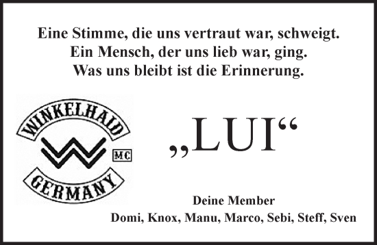 Traueranzeige von Lui  von Der Bote