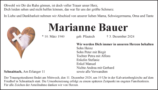 Traueranzeige von Marianne Bauer von Pegnitz-Zeitung