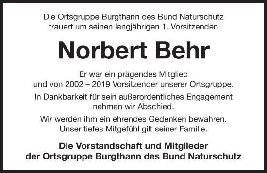 Traueranzeige von Norbert Behr von Der Bote